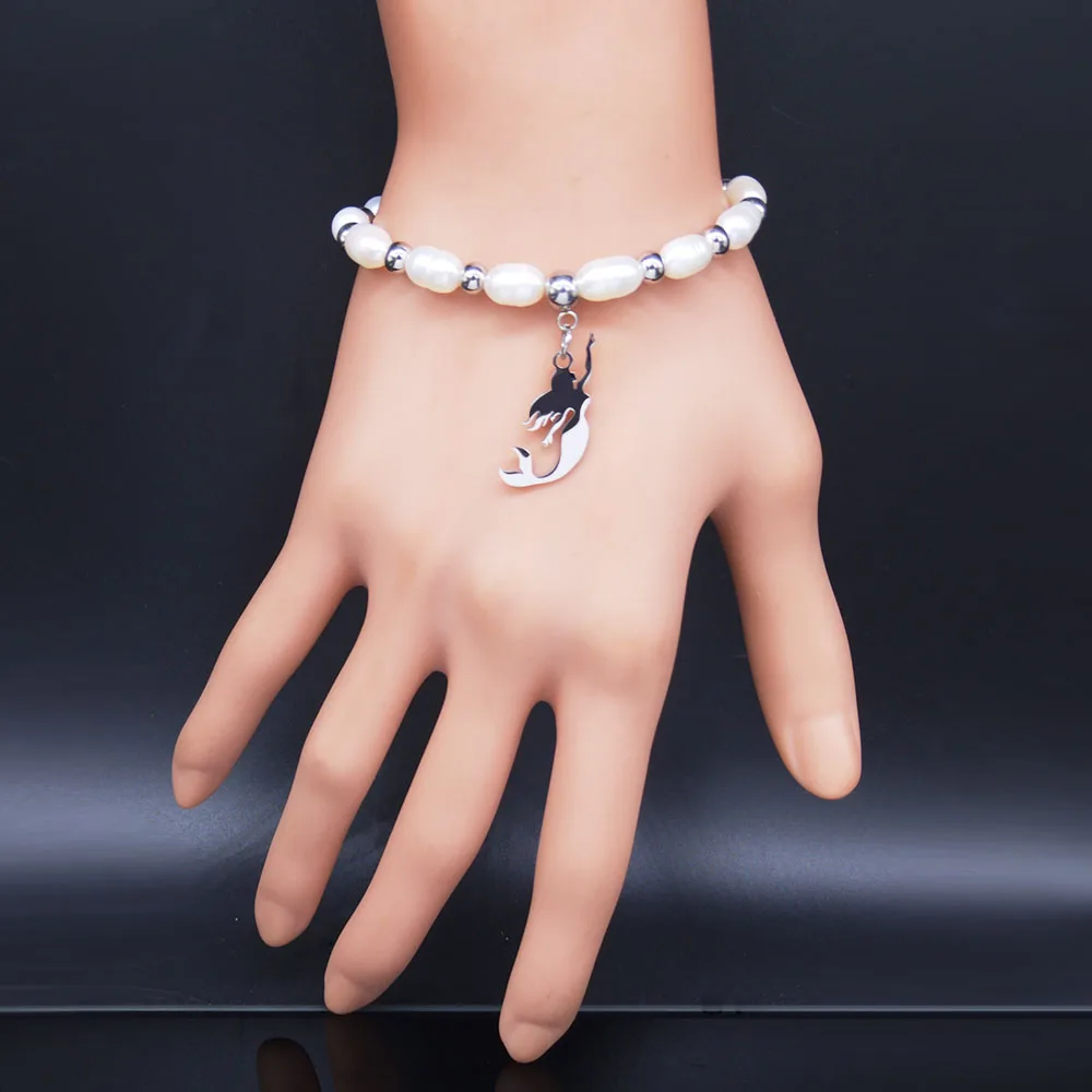 Женский браслет с бусинами и шармами Серебристый из нержавеющей стали B18700