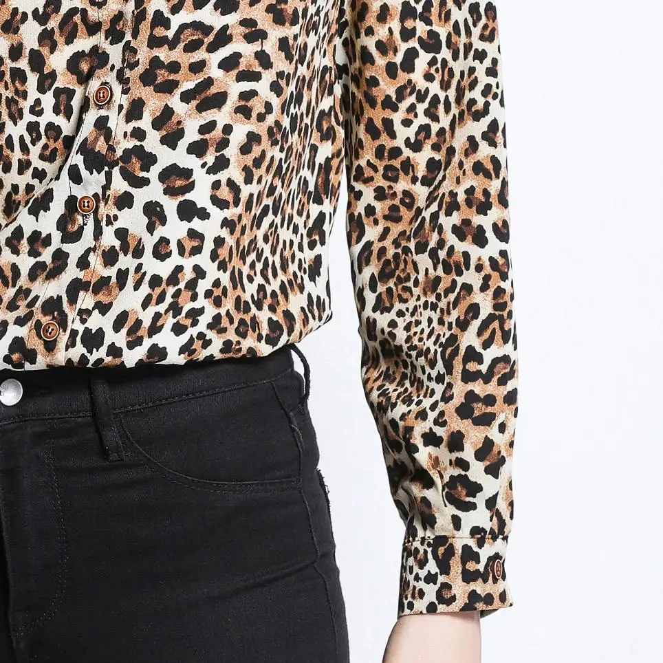 

New Elegant Vintage Fashion Women Spring Autumn Leopard Print Slim Shirt Turn Down Collar Long Sleeve Blouses Tops