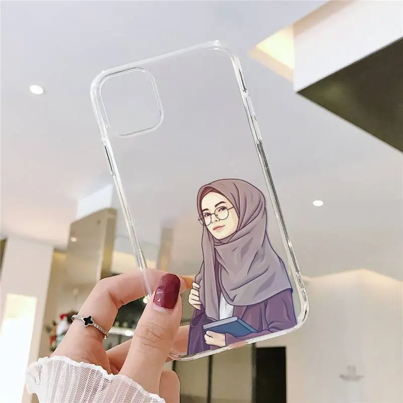 

cartoon hijab muslim Girl Phone Case Transparent for iPhone 6 7 8 11 12 s mini pro X XS XR MAX Plus SE cover funda