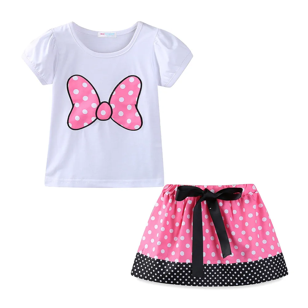 Bow Pink Skirt Mudkingdom/одежда с изображением Минни для маленьких девочек; милый бант из ленты в горошек; цвет розовый, красный - Цвет: Bow Pink Skirt