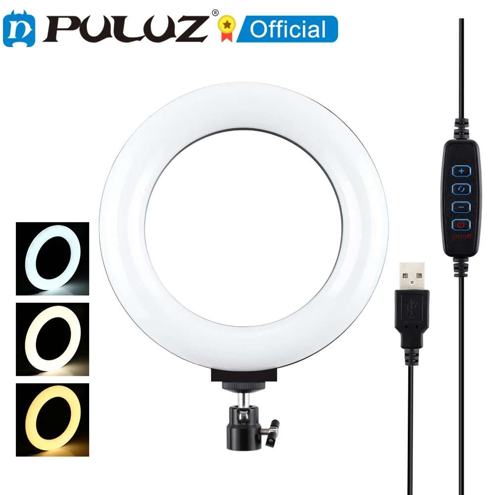 

PULUZ-Anillo de luz LED regulable para Selfie, 6,2 pulgadas, 16cm, USB, 3 modos, luces de vdeo de fotografa con rtula de bola de
