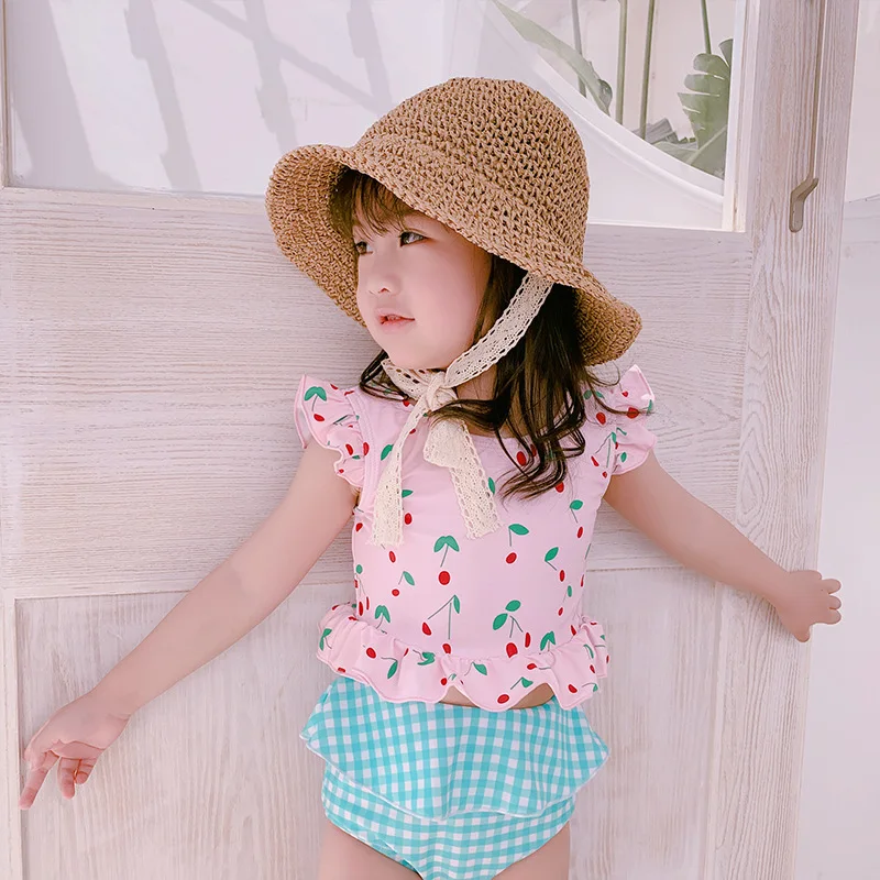 Новый стиль милый купальник из двух частей для девочек в Корейском стиле с