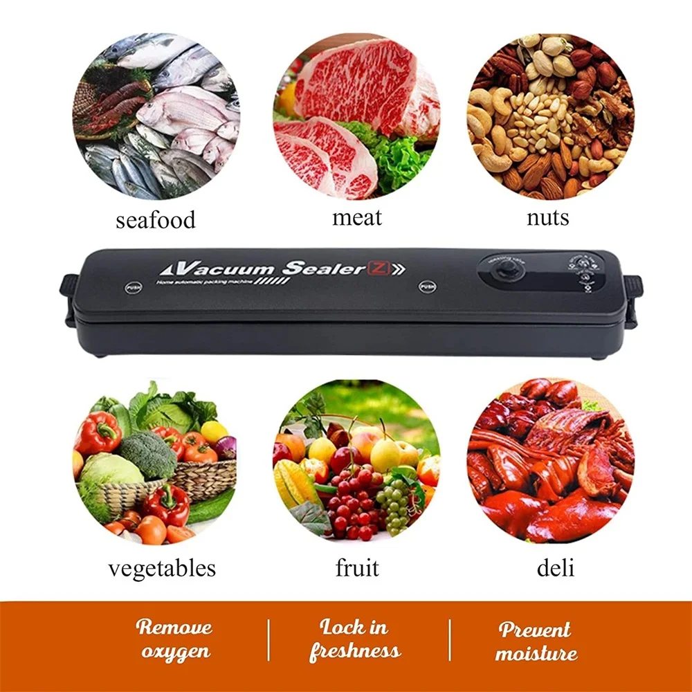 

220V/110V Vacuum Sealer Packaging Machine EU/UK/US Plug With Free 10pcs Vacuum Bags Household Black Food Vacuum Sealer