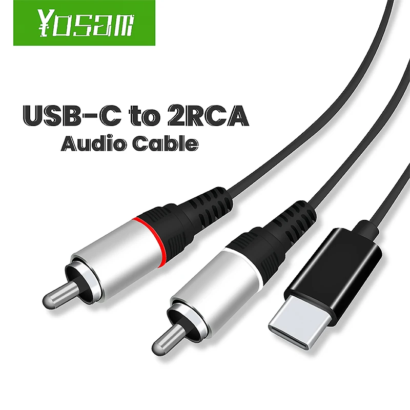 Аудиокабель USB C/2 RCA YOSAM 1 м переходник Type-C на аудиокабель совместимый с усилителем