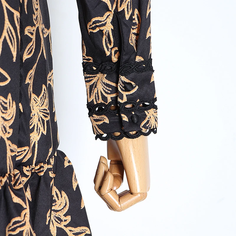 

SeeBeautiful New Fashion Summer 2021 Puff Sleeve Long Sleeve Ruffles Embroidery High Waist Loose A Word Dress Woman W111