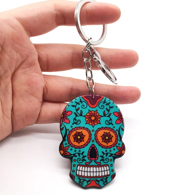 H Брелок с черепом Calavera мексиканский милый сладкий сахар череп большой Омар брелок для ключей Хэллоуин акриловые бусины в форме черепа брелок сумка Подвески - Цвет: H