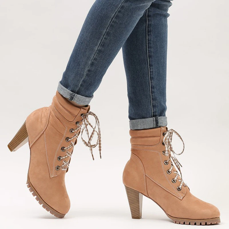

HOKSZVY 2021 Winter New Style Women's Boots Hot Style Strappy Thick High-heeled Boots Large Size Leather Boots Women CGB