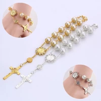 new style 2 color gold silver religion cross rosary chain bracelet for women elegant vintagejewelry accessories ladies gifts