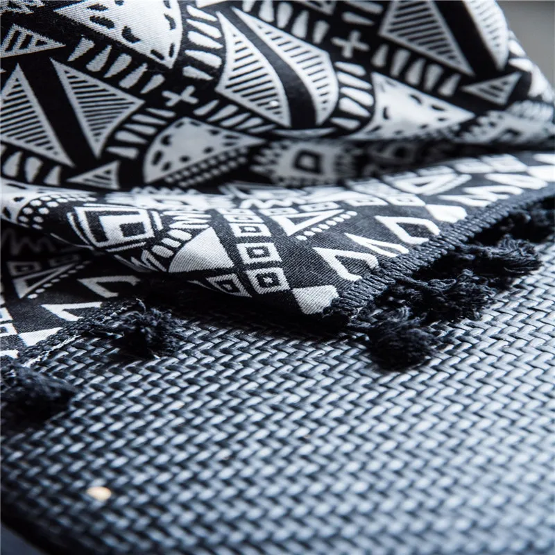 Шторы из хлопка и льна в богемном стиле Черные Декоративные занавески с