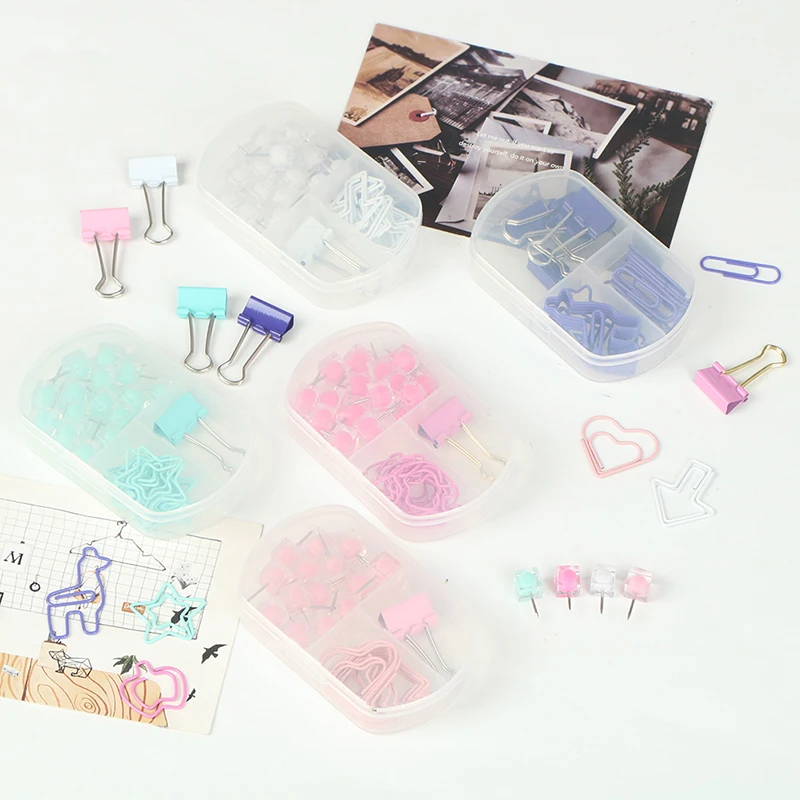 

Coloful Binder Clips Push Pins Paper Clip Stationery Combination Set Pushpin
