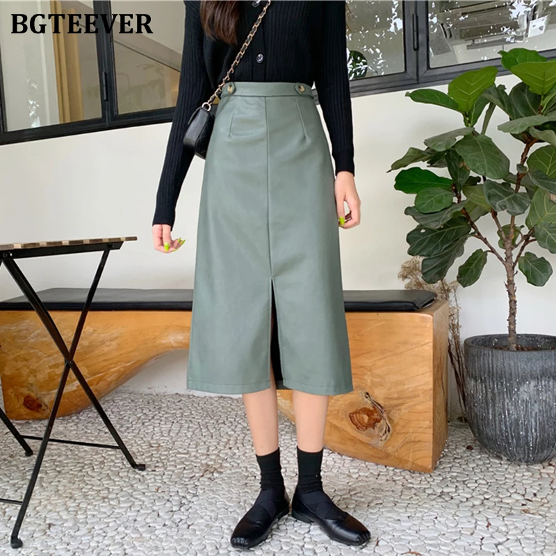 BGTEEVER осенне-зимняя юбка трапециевидной формы из искусственной кожи Женская