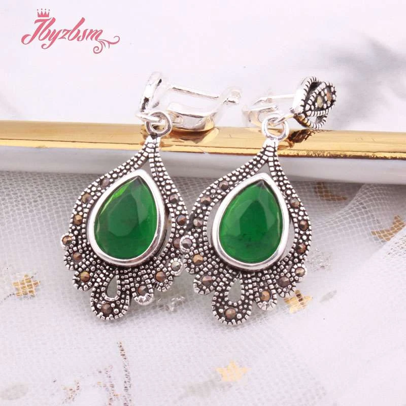 Green CZ Crystal 8x12 мм каплевидные Агаты, кристальная оболочка, коралловые каменные бусины, ювелирные изделия, серьги для женщин, рождественский подарок, модные Висячие серьги Huggie, 1 пара - Окраска металла: Green CZ Crystal
