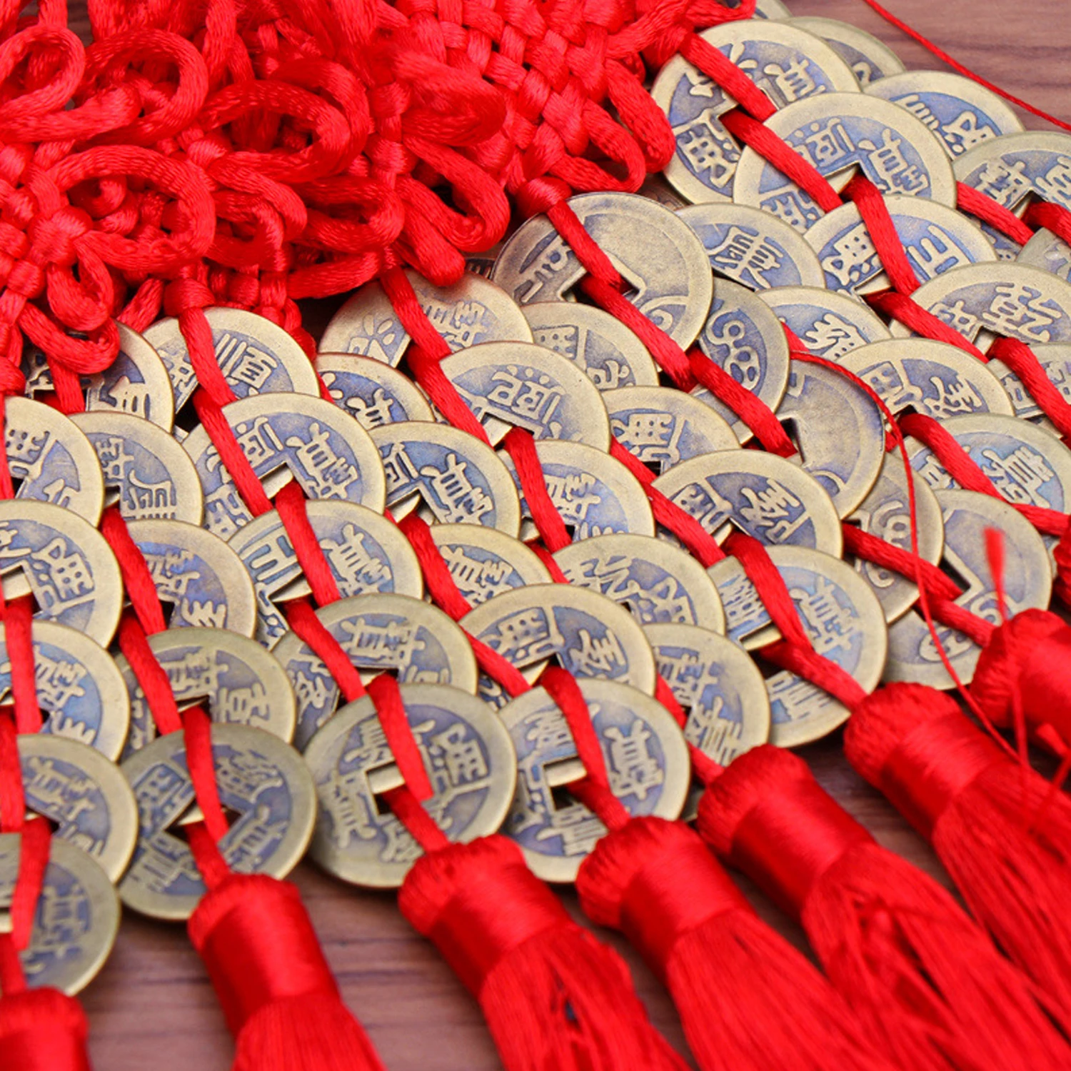 Besegad Handmade Chinese Knot Tassel Pendant with 5pcs Feng Shui Coins Wealth Success Lucky Charm Home Car Hanger Decors |