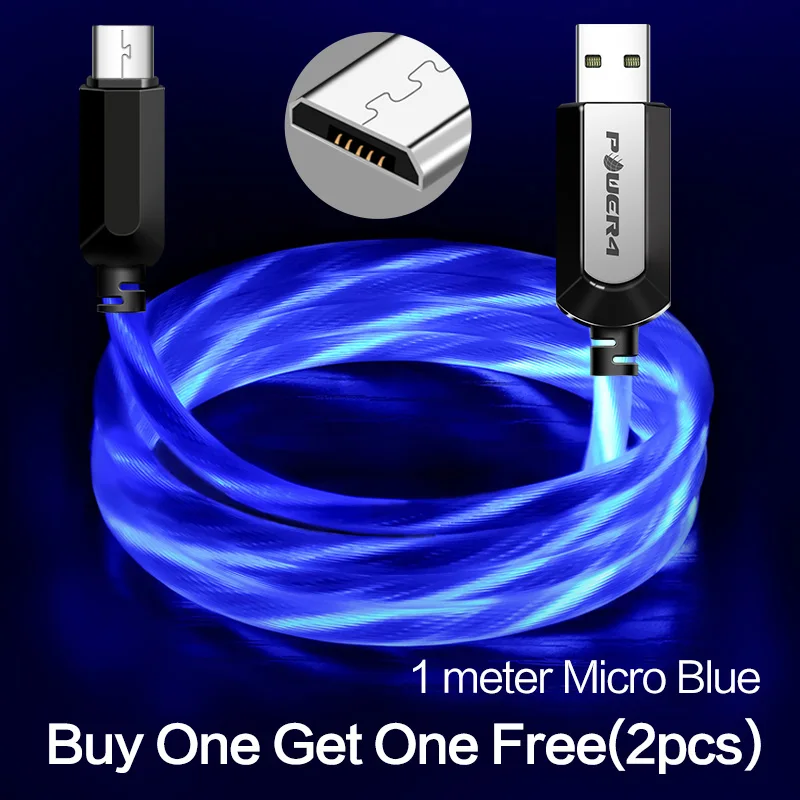 Micro-Blue-1m-2pcs Power4 два пакета Micro USB шнур 3,0 для Android телефонов зарядное устройство Реверсивный Micro светодиодный кабель USB для samsung быстрой зарядки Microusb - Цвет: Micro-Blue-1m-2pcs