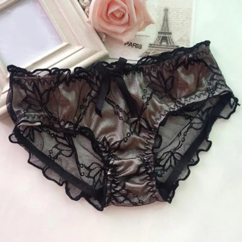 Underwear Woman Panties Low-Rise Plus Size Fancy Lace Sexy for Women Traceless Crotch of Cotton Briefs Black Red Blue |