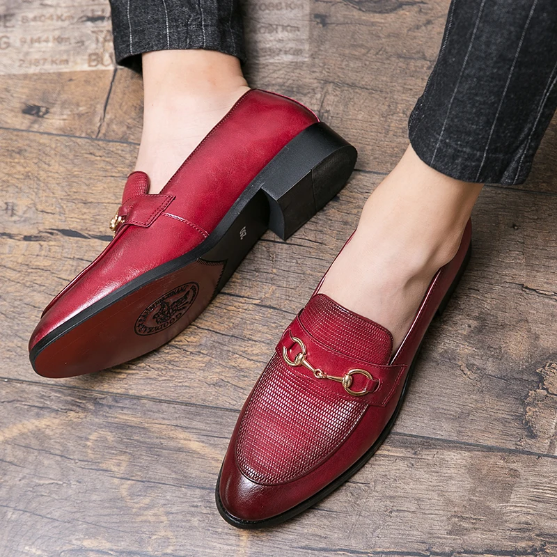 Новые деловые лоферы модная красная повседневная кожаная обувь мужские