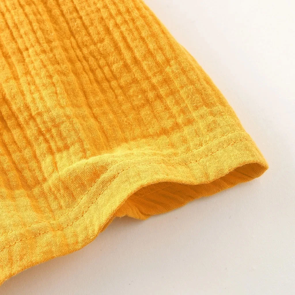 Summer children flying sleeves ruffled solid color cotton and linen dress pure yellow cute fashion breathable платье летнее S4 |