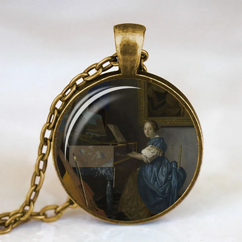 15 Девушка носить жемчуг Johannes Vermeer художественное ожерелье-КУЛОН Серебряная Длинная цепочка ожерелье художественное изображение ожерелье s ювелирные изделия для женщин - Окраска металла: 15