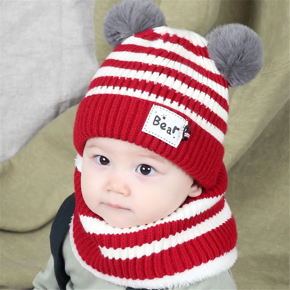 

Winter 2-Pieces Unisex Children Winter Warm Baby Scarf Cap Wool Knit Hat Scarf, Hat & Glove Sets Accessories For Girls Boys Kid