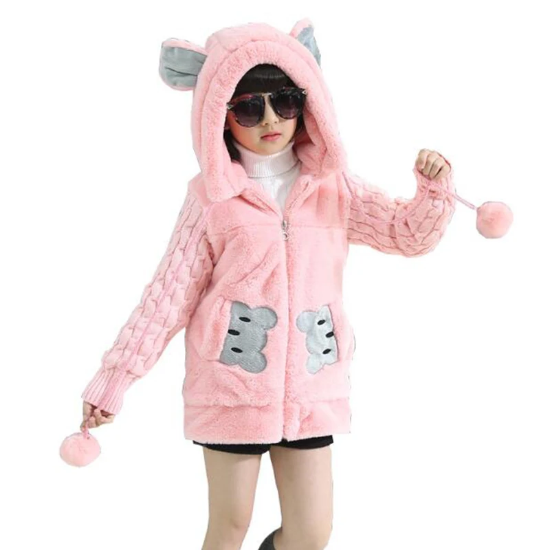 Зимнее пальто с искусственным мехом для девочек героями мультфильмов детская