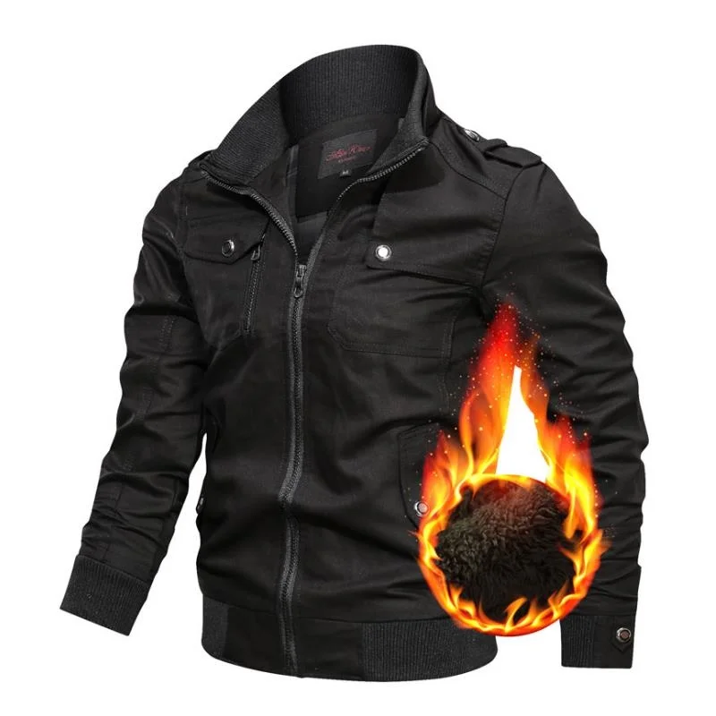 

2020 Han edition pure color and velvet thickening winter jacket collar men big yards more coat pocket