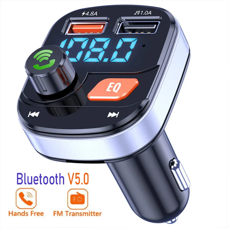 

JINSERTA Car Bluetooth 5.0 FM Transmitter Receiver 4.8A Dual USB Charger Phone Handsfree TF Card U Disk Music MP3 Playe EQ Mode