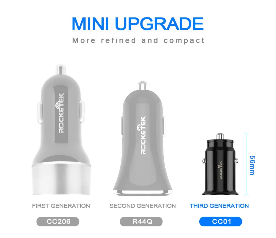 Автомобильное зарядное устройство Rocketek mi ni USB Quick Charge 3,0 Автомобильное зарядное устройство для iPhone samsung Xiaomi mi QC3.0 QC Быстрая зарядка для мобильных телефонов