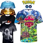 Футболка с покемоном, воздухопроницаемые и впитывающие пот универсальные Топы с коротким рукавом для детей и взрослых, летняя одежда с мультяшным аниме