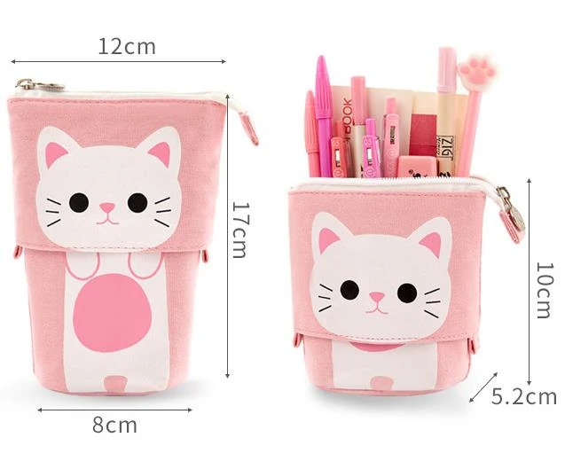 Cute Multifunctional Pen Pencil Bag Case Cartoon Cat Bear Sheep Canvas Fold Standing Holder Stationery Organizer Gift | Канцтовары для
