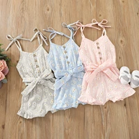 baby camisole jumpsuit with bow decoration single breasted ruffle sweet style summer clothing