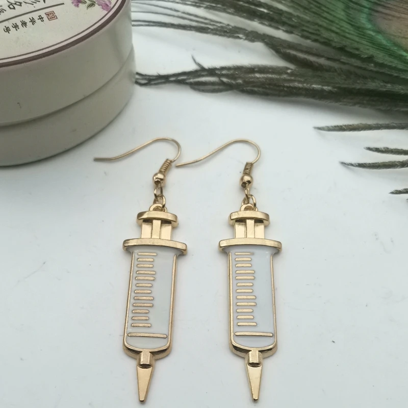 

New 43*13mm Dripping Oil Jewelry Design Jewelry Medical Tools, Doctor Syringes, Earrings, Nurses, Student Gifts and Souvenirs