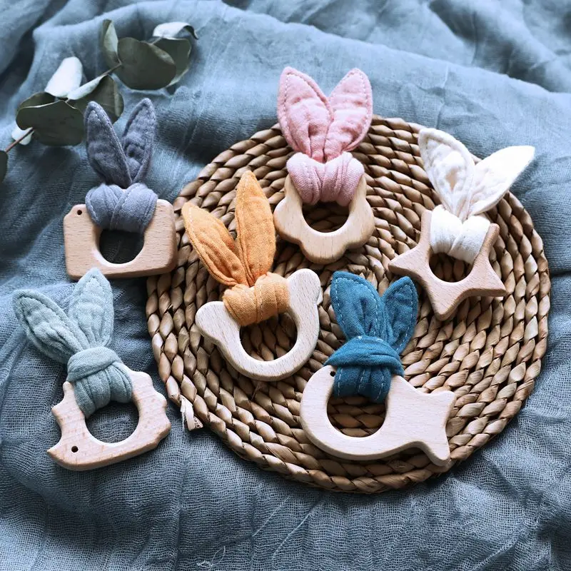 

Wholesale Baby Teether Bunny Ear & Pacifier Chains Wooden Animal Teething Toys Beech Wood Rodent Play Gym Toy Baby Rattle
