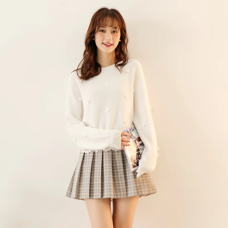 Женский трикотажный свитер IEF однотонный пуловер с круглым вырезом и длинными