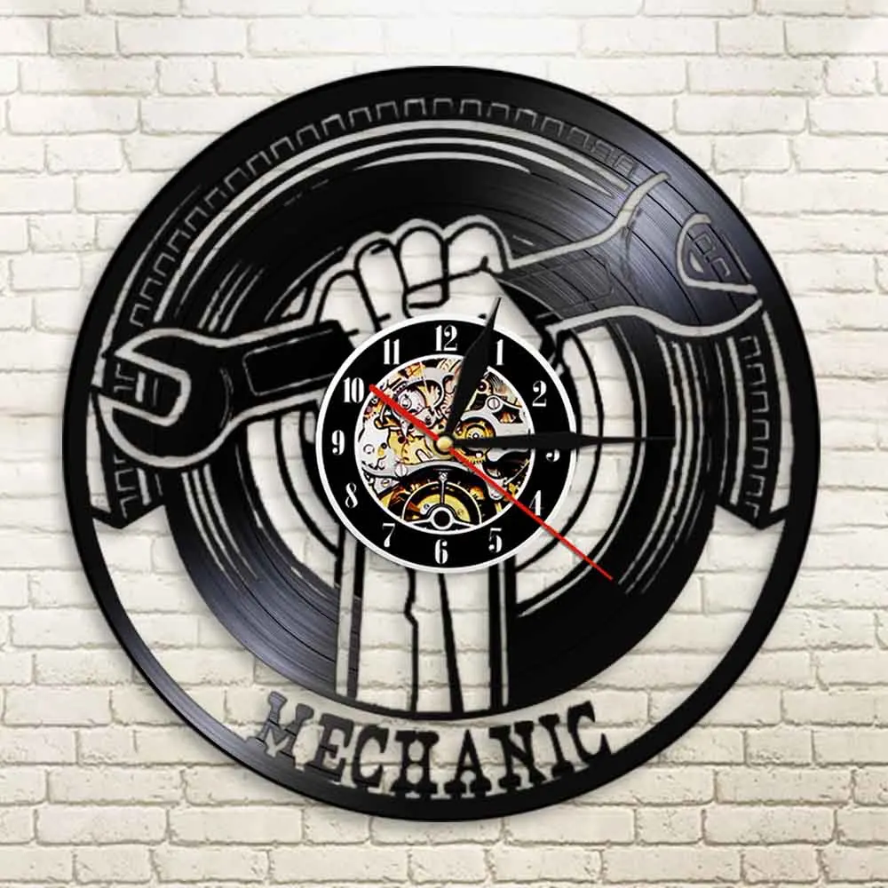 Настенные декоративные часы для гаража инструменты механиков виниловая