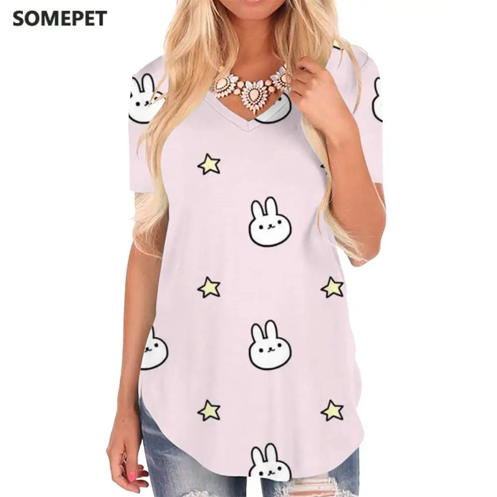 

SOMEPET Rabbit T Shirt Women Animal T-shirts 3d Moon Tshirts Printed Star V-neck Tshirt Womens Clothing Punk Rock Casual Tops