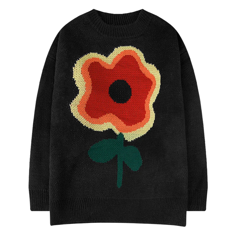 

LEIMEICHEN 2020 Осень/Зима Ретро пуловер с круглым вырезом популярный цвет большие цветы Свободный Повседневный Универсальный теплый вязаный сви...