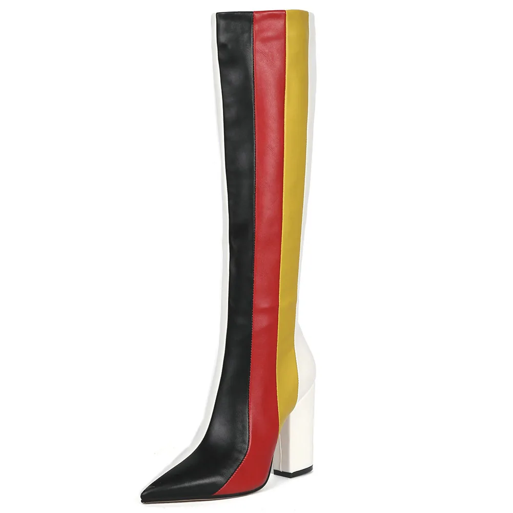 black red yellow Doratasia/распродажа г. Женская обувь высокого качества с острым носком на высоком каблуке, большие размеры 45 пикантные женские вечерние сапоги до колена - Цвет: black red yellow