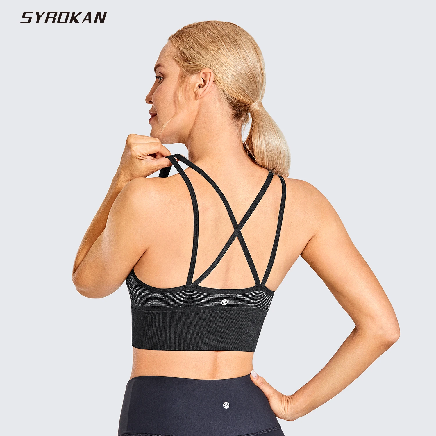 

SYROKAN Women's Strappy Sexy Longline Sports Bra Padded Wirefree Yoga Bras Crop Tank Tops