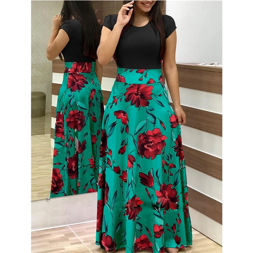 

7Colors Floral Dress Woman Traditional African Style Riche Bazin Vintage Elegant Maxi Africa Patchwork Ethnic Big Swing Vestido