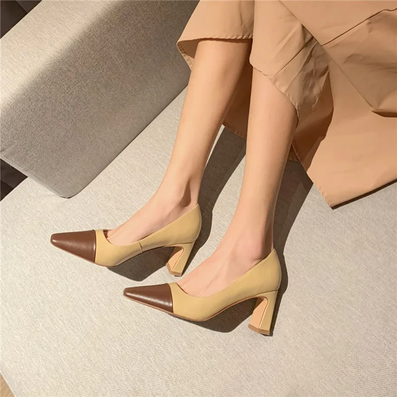 

MORAZORA 2021 Summer High Heels Ladies Shoes Genuine Leather Women Pumps Summer Shallow Mixed Colors Party Dress Shoes