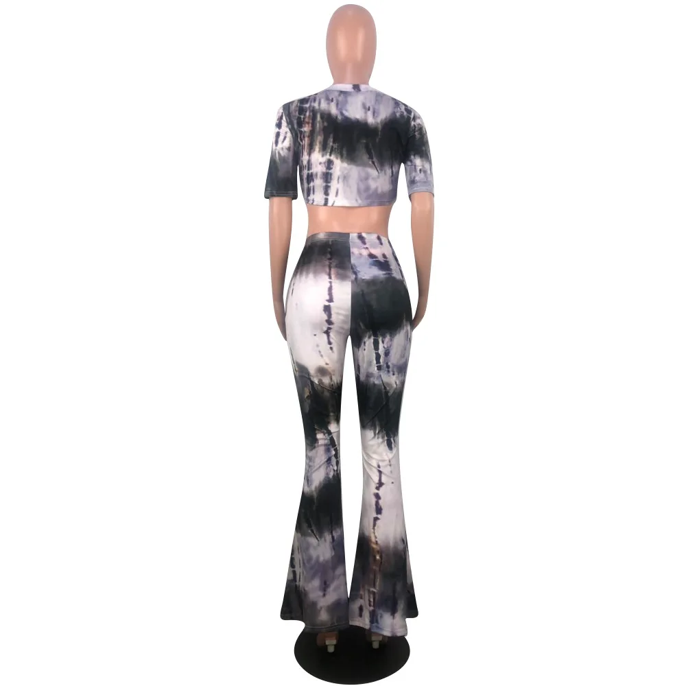 

Women's Tracksuits Sexy Women Clothing Bell Bottom Pants Tie-Dye Two-Piece Set