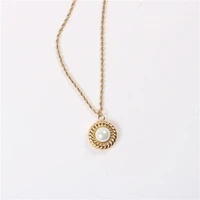 high end stainless steel jewelry rope chain pearl pendant necklace for women