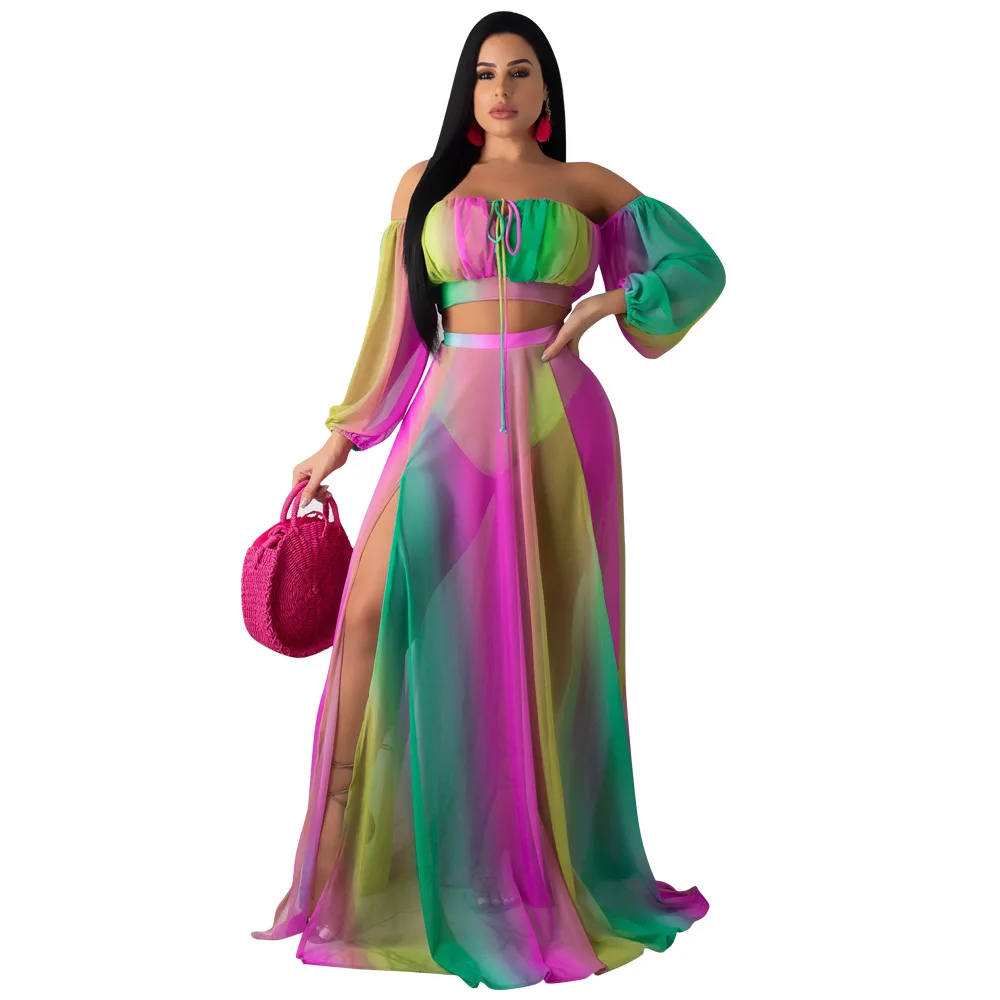 Комплект из 2 предметов с красочным принтом длинная юбка в стиле бохо короткий