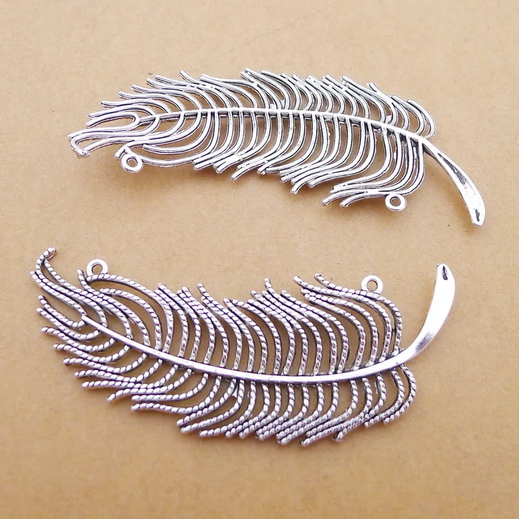 2 шт./лот 30*74 мм Античное серебряное металлическое перо с отверстиями