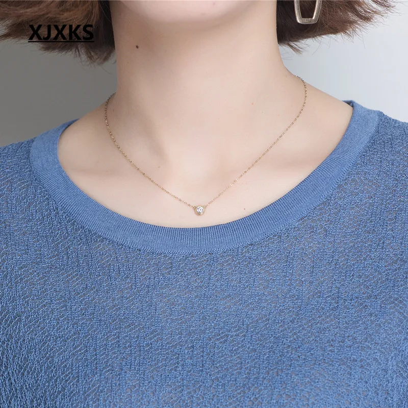 Футболка XJXKS женская с круглым вырезом универсальная однотонная Повседневная