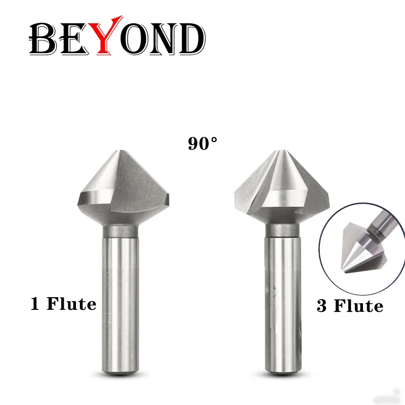 

BEYOND 90 градусов столешница Металл фаски фрезерный инструмент 1 3 Флейта Инструменты для снятия фаски сверла 6,3-35 мм один край три края