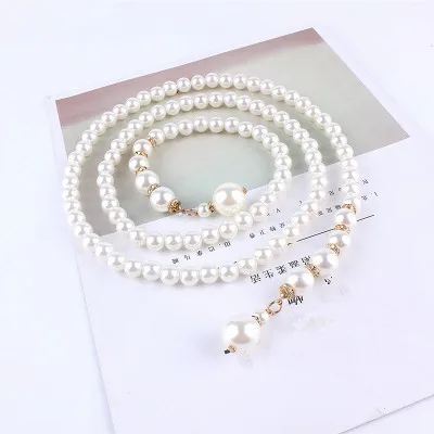 White Модные женские длинные стразы, жемчужный пояс, цепочка, Свадебные ремни, пояс для невесты, платья для женщин, роскошные Ceinture - Цвет: White