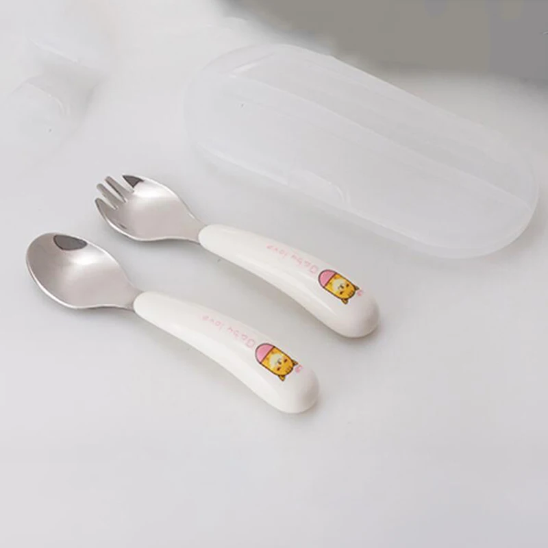 Printted Kitten Cutlery Set Stainless Steel Cartoon Fork Spoon Storage Box Children | Дом и сад