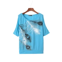 off the shoulder tshirt feather o neck printing short sleeve tops for women 2021 baggy summer clothes vintage streetwear