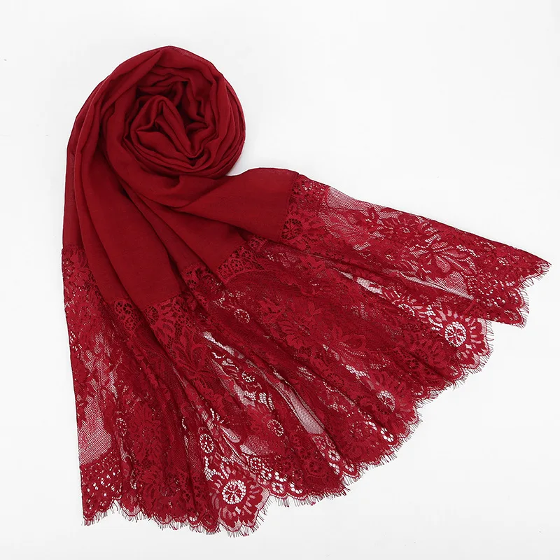 J148 7 Big Red INDJXND кружевные длинные пляжные Шарфы Мягкий шарф шаль с цветочным рисунком дышащие шарфы мусульманский женский шарф из Пашмины Хиджаб черно-белый хит - Цвет: J148 7 Big Red
